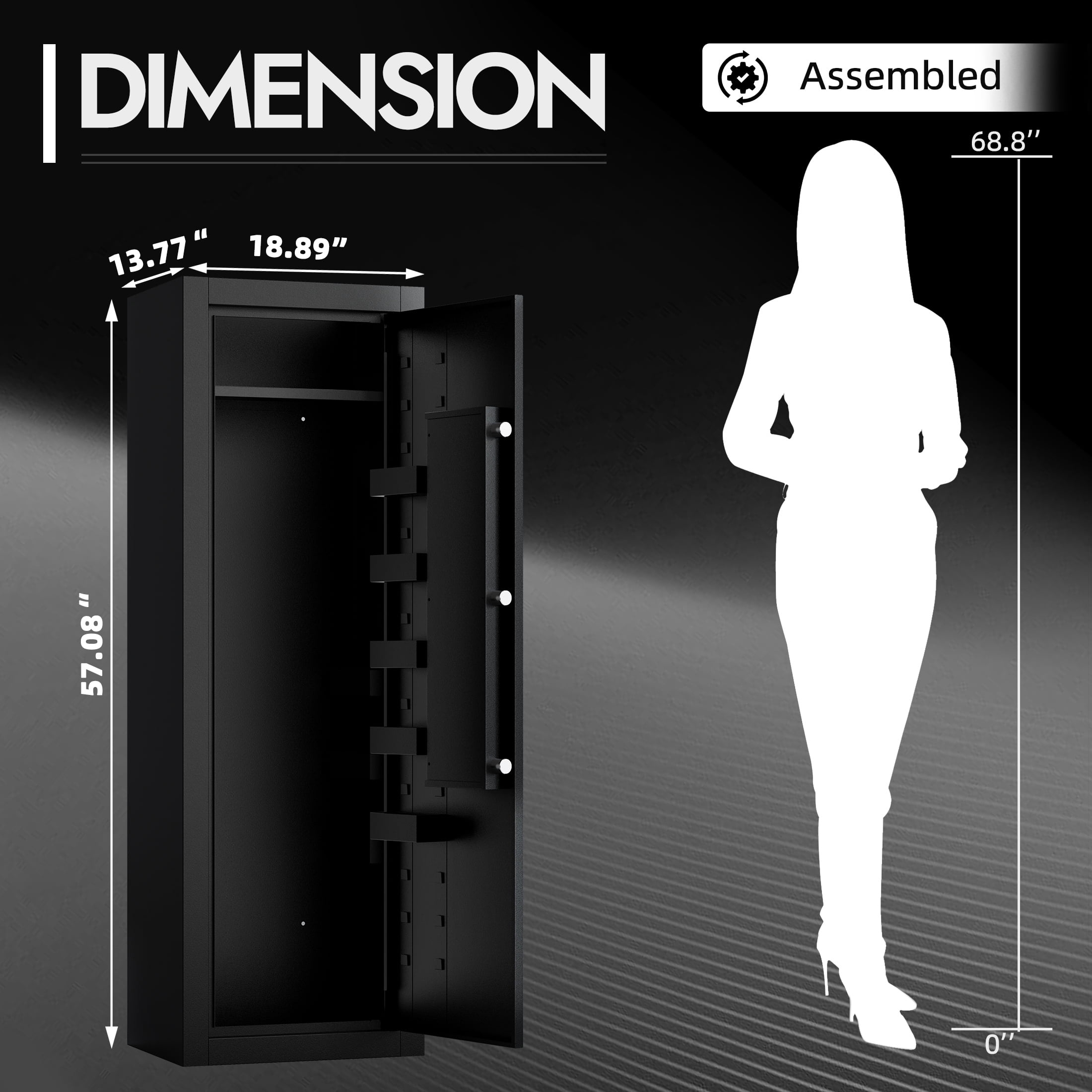 KAER 13-15 Biometric Gun Safe, Quick Access Assembled Gun Safe for Rifle and Pistol, Large Heavy-Duty Gun Cabinet for Shotgun with Removable Shelf & Gun Rack, Black