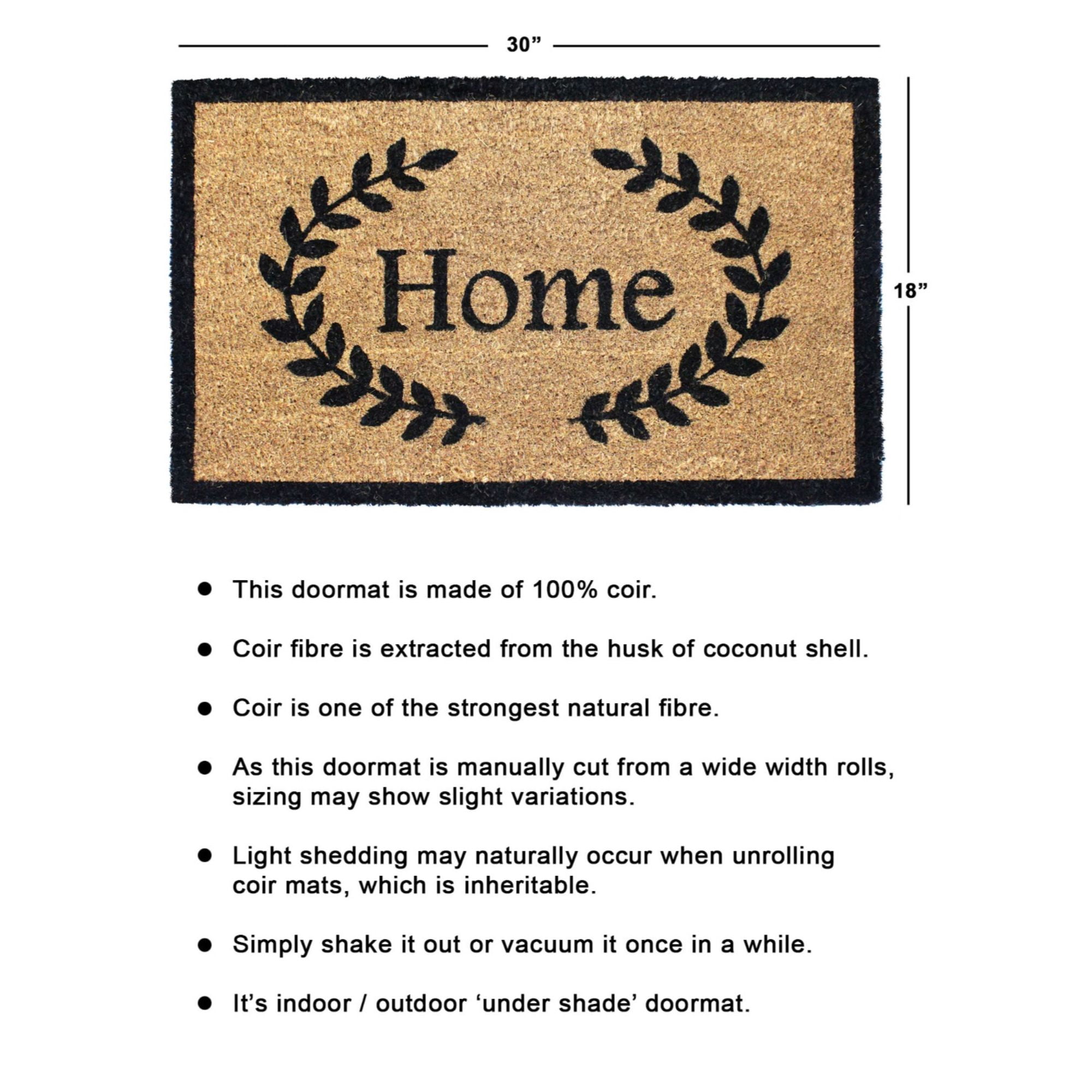 Rugsmith Black Machine Tufted Home with Leaves Doormat, 18" x 30"