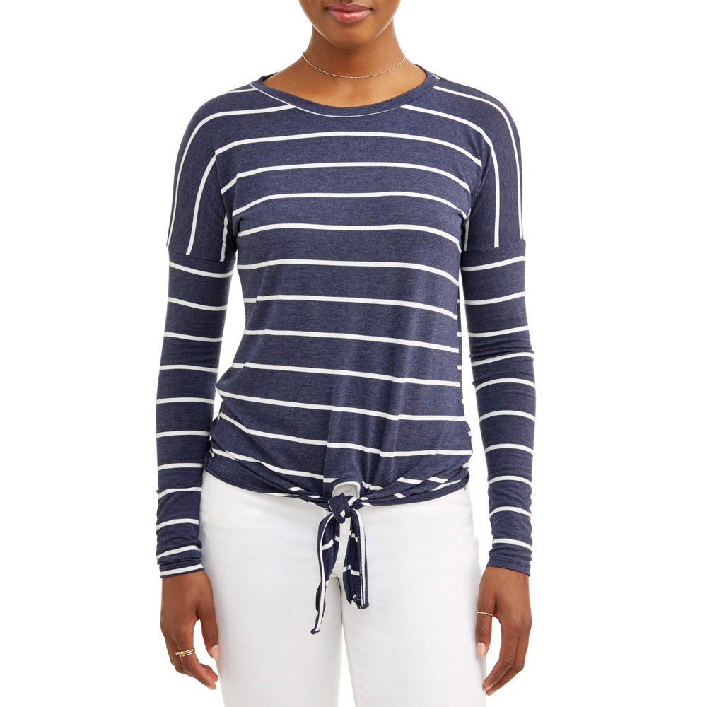 Thyme + Honey Thyme and Honey Women's Striped Long Sleeve Front Tie T