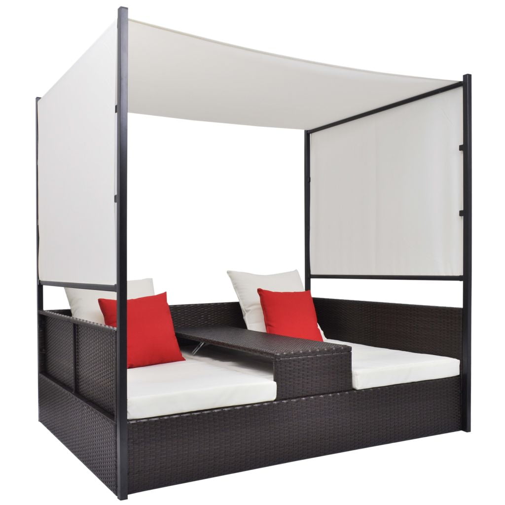Kepooman Sun Bed with Curtains for Patio Garden, Brown Kepooman Sun Bed with Curtains for Patio Garden, Brown