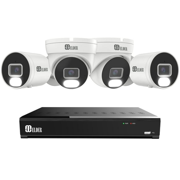 Système de Caméra de Sécurité 4K 8MP, 8Ch NVR PoE 4 Caméras Extérieures 2 To Vision Nocturne Couleur, Détection de Personne et Véhicule Surveillance Maison Intelligente Filaire DIY, Série Elder Hunter