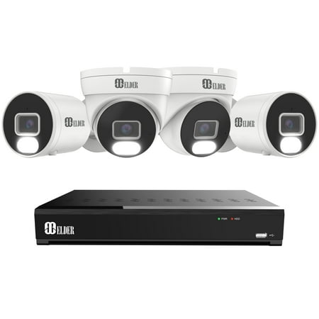Security Camera System 4K 8MP, 8Ch NVR PoE 4-Camera Outdoor 2TB Color Night Vision, Person & Vehicle Detection Smart Home Surveillance Wired DIY, Elder Hunter Series
