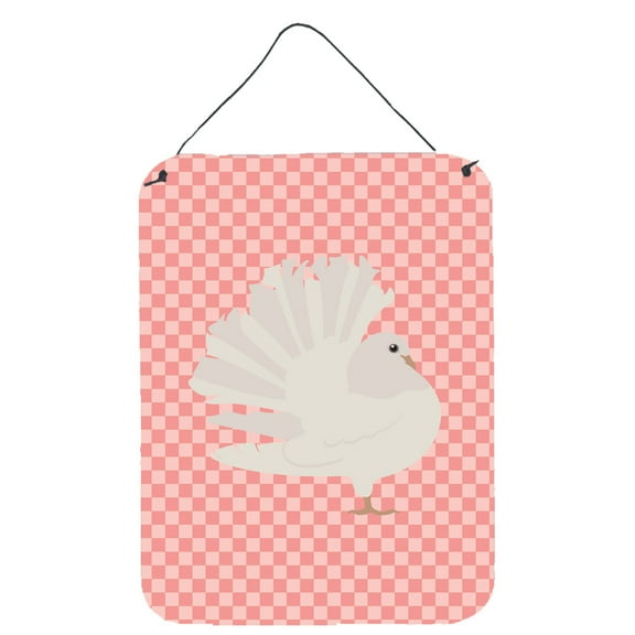 Caroline's Treasures BB7950DS1216 Silver Fantail Pigeon Pink Check Wall or Door Hanging Prints, 12x16, multicolor