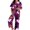 Purple, variant on Halloween Pajamas Women Fun Print Satin Short Sleeve Button Down Collar Shirt Pants Breathable Loungewear 2 Piece Pajama Set for Women Purple L