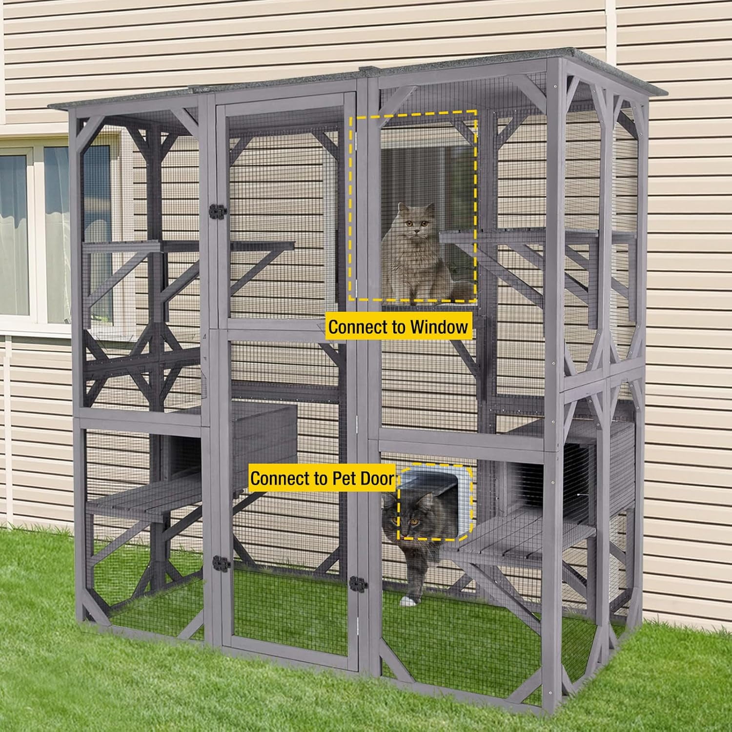 Aivituvin Catio Outdoor Cat Enclosure Extra Large Wooden Cat Cage Condo Playpen for Multiple Cats Waterproof Cover for Indoor Outdoor, Hideout, 7 Platforms