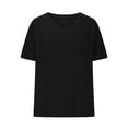thumbnail image 4 of DeHolifer Women's T-Shirts Plus Size V-Neck Short Sleeve Loose Solid Color T-Shirt Tunic Summer Blouse Shirt Black L, 4 of 6