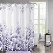 Purple Leaf Shower Curtain, Lavender Watercolor Eucalyptus Leaves Botanical Plants Bathroom Curtain Waterproof Fabric Machine Washable with Hooks, 72" Wx72 L