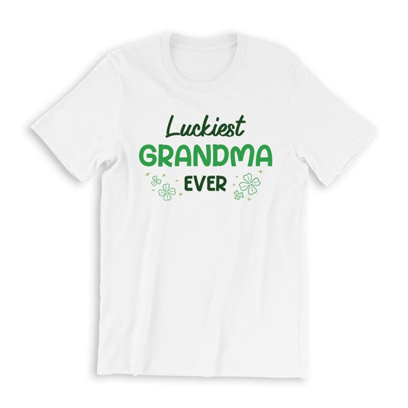 Luckiest Grandma Ever Women's White T-Shirt Green Clover Stars Design St. Patrick's Day Holiday Shirt