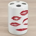 thumbnail image 1 of Kiss Ceramic Toothbrush Holder, Various Different Kiss Marks in Red Woman Seduction Lipstick Trace Worn Grunge Look, Decorative Versatile Countertop for Bathroom, 4.5" X 2.7", Red White, 1 of 4