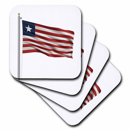 

3dRose Flag of Liberia on a flag pole over white Liberian Soft Coasters set of 4