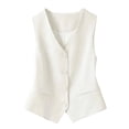 thumbnail image 2 of Women's Slim Fit Sleeveless Vest Cardigan with Buttons Solid Color Lightweight Layering Crop Jacket Top for Casual Wear Office Outfits White,XXXL, 2 of 3