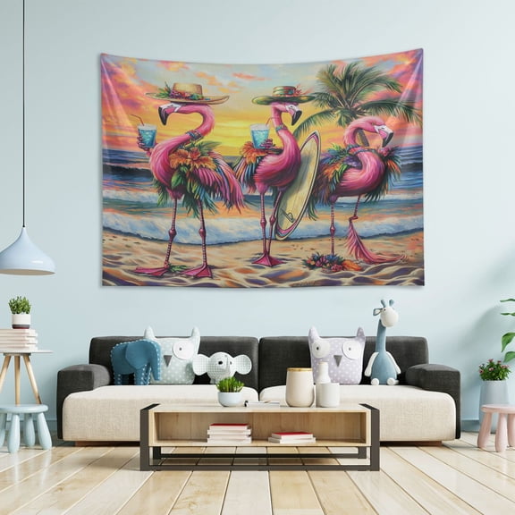 Wobogo Summer Flamingo Tapestry 60×40in Home Living Room Bedroom Wall Hanging Ornaments