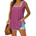 thumbnail image 2 of DeHolifer Tank Top for Women Square Neck Strip Printed Sleeveless Loose Casual Blouse Ladies Summer Tank Tops Pink L, 2 of 6