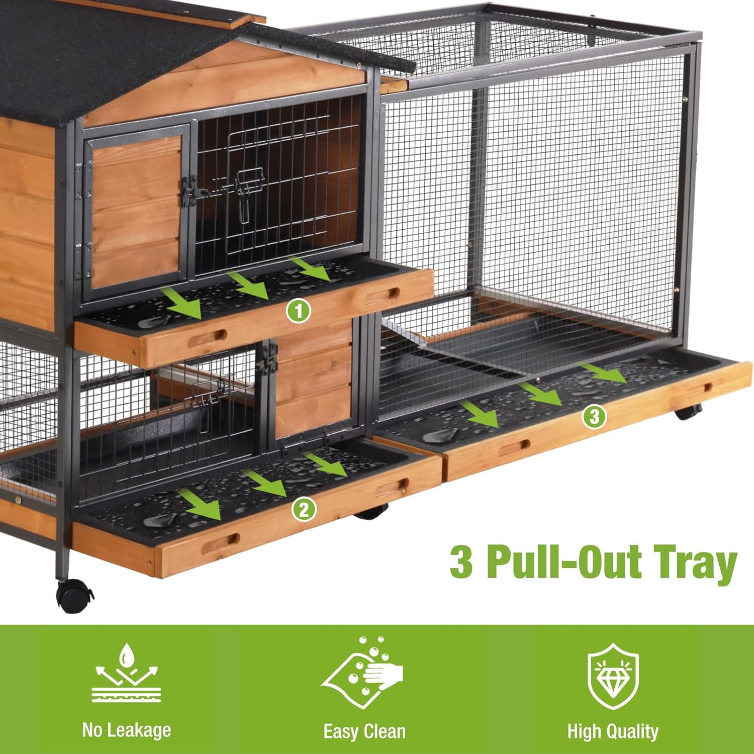 MEDEHOO Rabbit Hutch Outdoor Indoor, Rabbit Cage with Wheels Bunny Cage Large Guinea Pig Cage for Small Animals with Tray