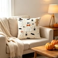 thumbnail image 4 of Cozy Halloween Throw Pillow with Hand-Embroidered Mummy & Bat Design, Linen Couch Cushion for Indoor Decor, Halloween Pillow Cover, 4 of 5