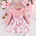 thumbnail image 2 of Lenpel Baby Girls' Dress Newborn Ribbed Crew Neck Ruffle Long Sleeve Floral Romper Dresses Infant Spring Fall Outfits, 2 of 7