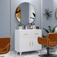 thumbnail image 2 of OmySalon Salon Stations for Hair Stylist, Styling Station Wall Mount Barber Station with Round Mirror & Hair Dryer Holders, Salon Storage Cabinet for Beauty Spa Dresser, White, 2 of 8