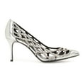 thumbnail image 3 of XYD Women Openwork Crystals Studded Pumps Pointed Toe Slip on Sandals Stiletto Mid Heel Dress Shoes Size 11 Silver, 3 of 4