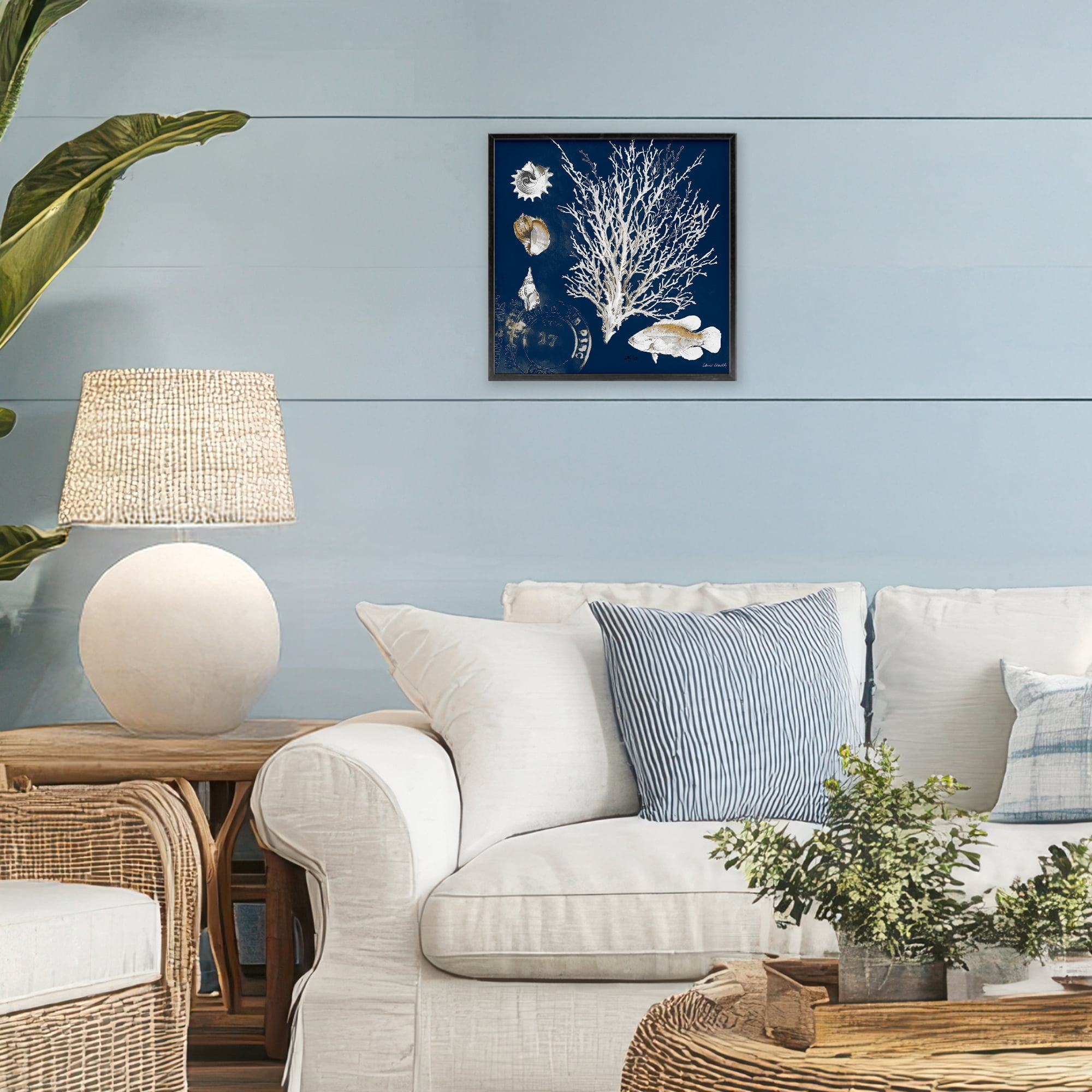 Stupell Industries Coral Medley on Navy Black Framed Giclee Art, design by Lanie Loreth