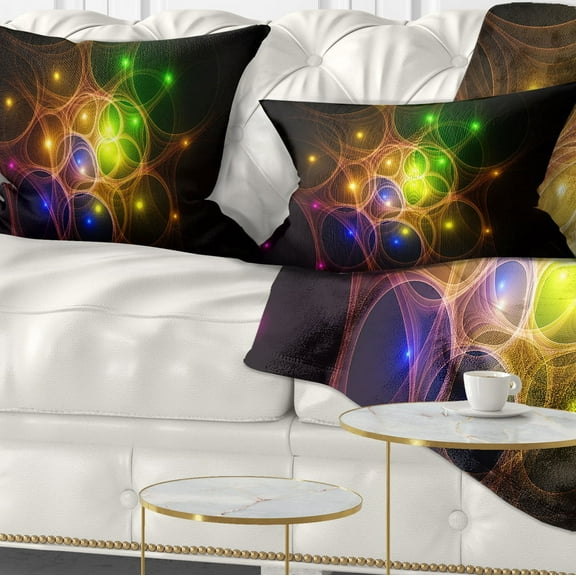 Designart Yellow Fractal Space Circles - Abstract Throw Pillow - 12x20