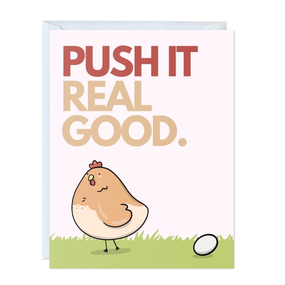 Tarjeta de felicitación ALY LOU Push It Real Good para bebé recién nacido
