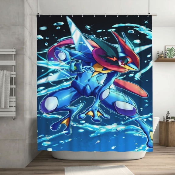 Greninja Shower Curtain Waterproof Polyester Washable Bathroom Curtain Decorative Bath Curtain with 12 Hooks 72 x 72 Inch, Plastic