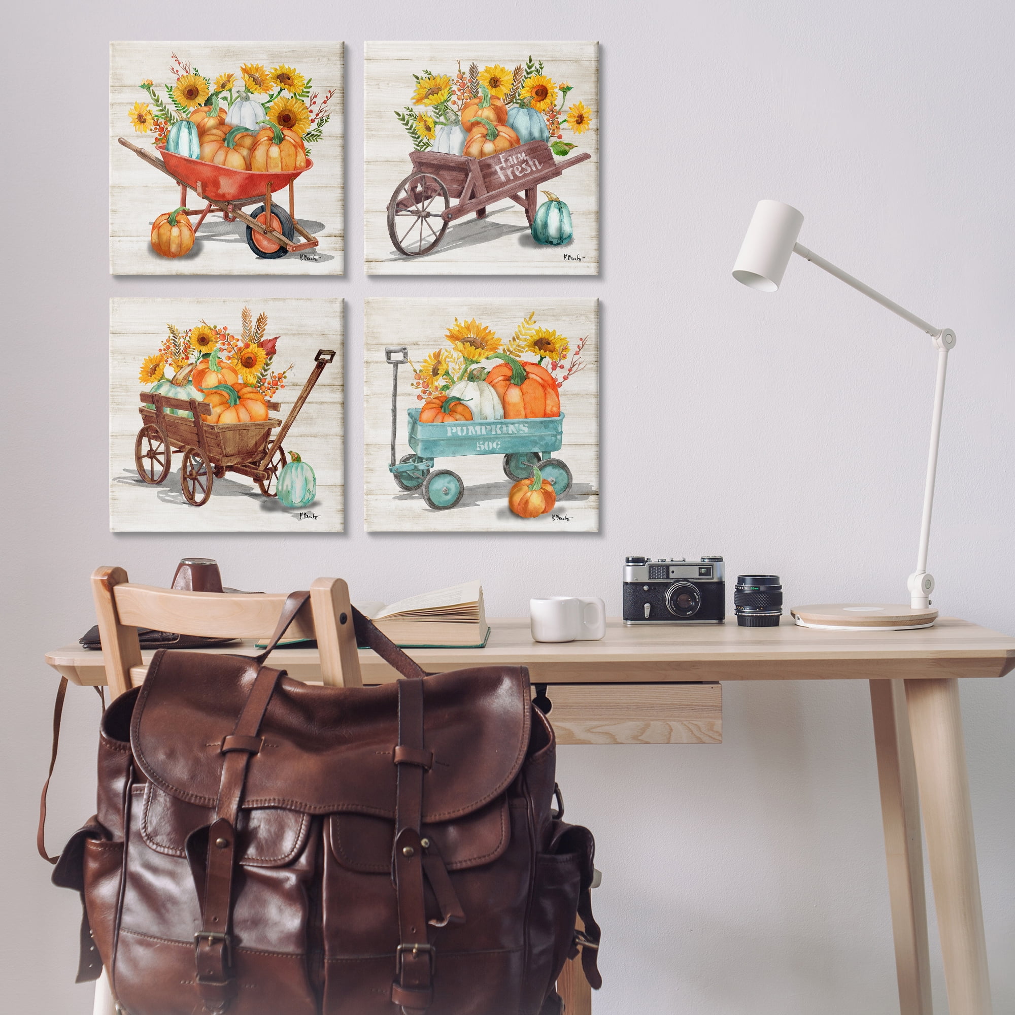 Stupell Industries Autumn Harvest Wagons Botanical & Floral Painting Gallery Wrapped Canvas Art Prints Wall Art, 17 x 17, Set of 4
