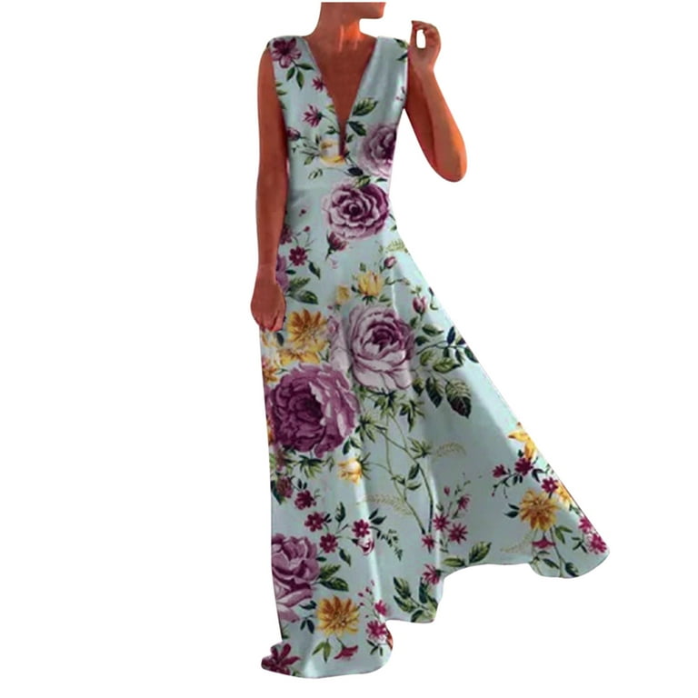  JWZUY Halter Dresses for Women V Neck Patchwork Sunflower  Printed High Low Hem Maxi Dress Casual Summer Beach Party Sundress :  Clothing, Shoes & Jewelry