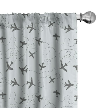 Ambesonne Grey Blue Curtains, Planes with Swirls, Pair of 28"x95", Pale Blue and Grey