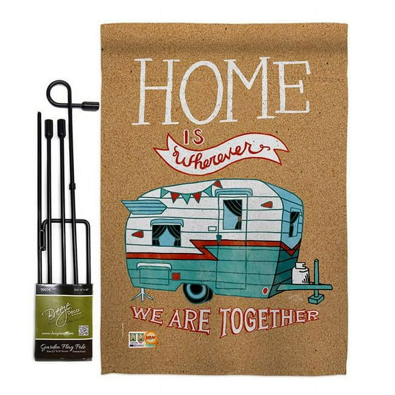 Breeze Decor BD-HB-GS-109066-IP-BO-D-US18-WA 13 x 18.5 in. Home is Wherever Camper Interests Hobbies Impressions Decorative Vertical Double Sided Garden Flag Set with Banner Pole