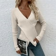 thumbnail image 6 of QASIEATN Sweaters for Graceful Ladies Fashion, Fashion V Neck Long Sleeve Solid Color Pullover Sweater Knitting Top, Womens Fall Tops, 6 of 8