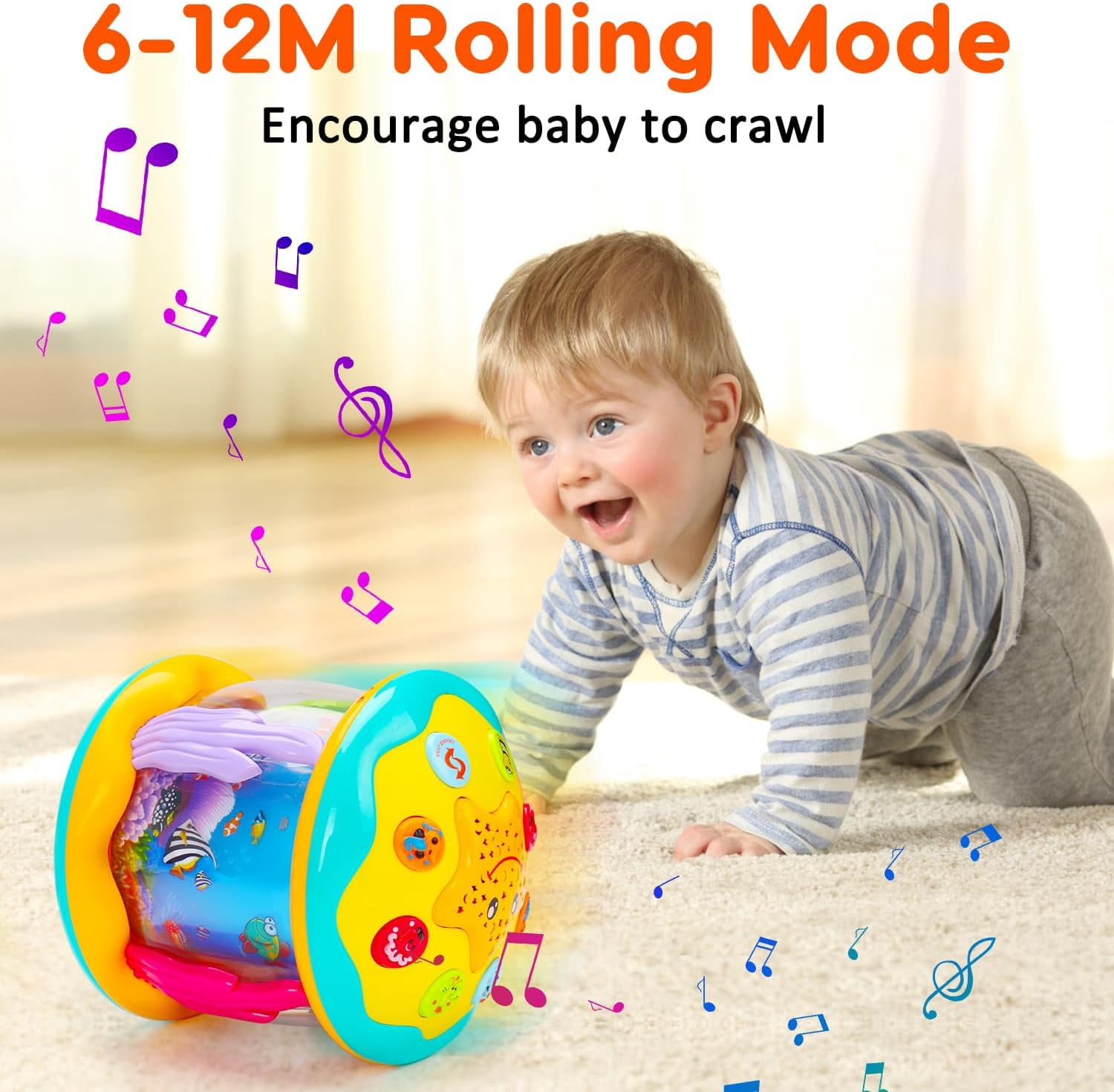 Ludolm Baby Toys 12M+ Musical Light Up Tummy Time Toy Ocean Rotating Projector for Infant 12-18 Month Baby Learning Crawling Birthday for 1 2 3 Year Old Boys Girls