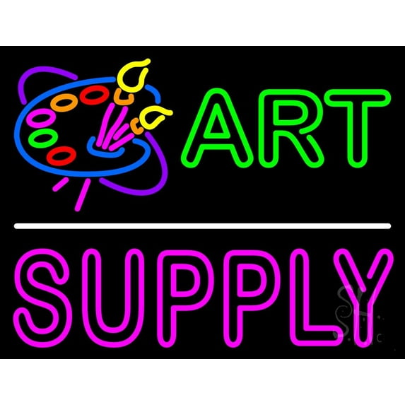 Art Supply With Logo 1 LED Neon Sign 24 x 31 - inches, Clear Edge Cut Acrylic Backing, with Dimmer - Bright and Premium built indoor LED Neon Sign for art gallery, and exhibition.