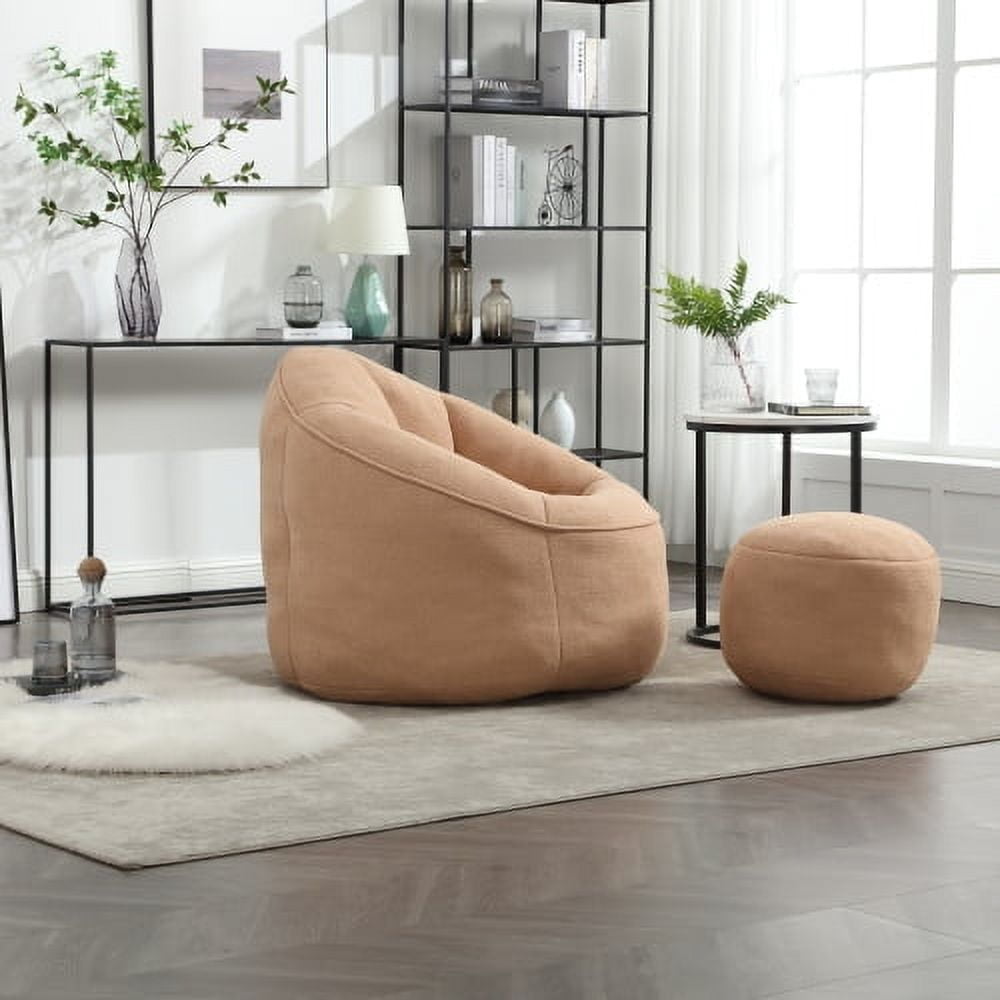 BSHTI Bedding Bean Bag Sofa Chair High Pressure Foam Bean Bag Chair Adult Material with Padded Foam Padding Compressed Bean Bag With Footrest,Tan