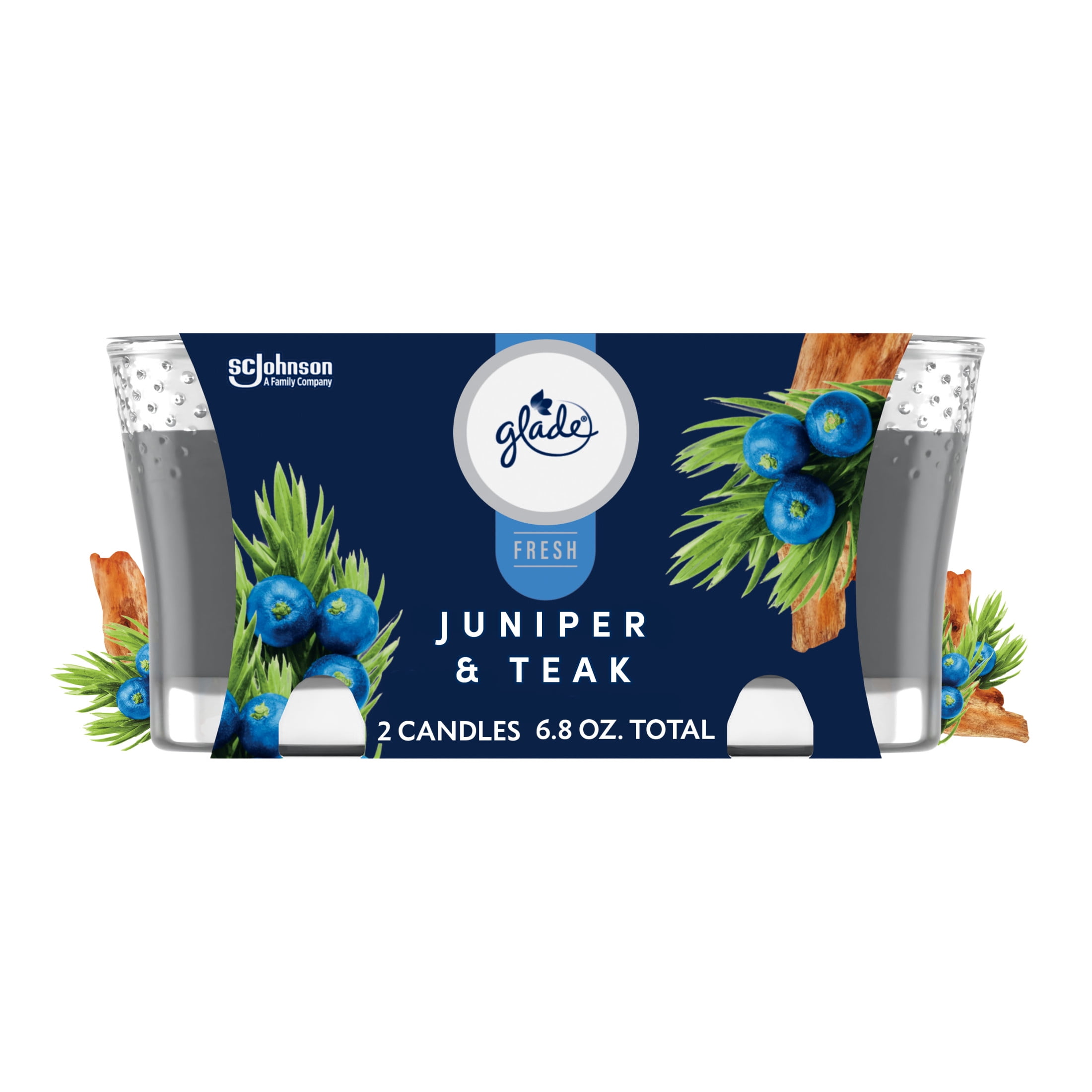 Glade Candle Infused with Essential Oils, Juniper & Teak Scent, 2 Count