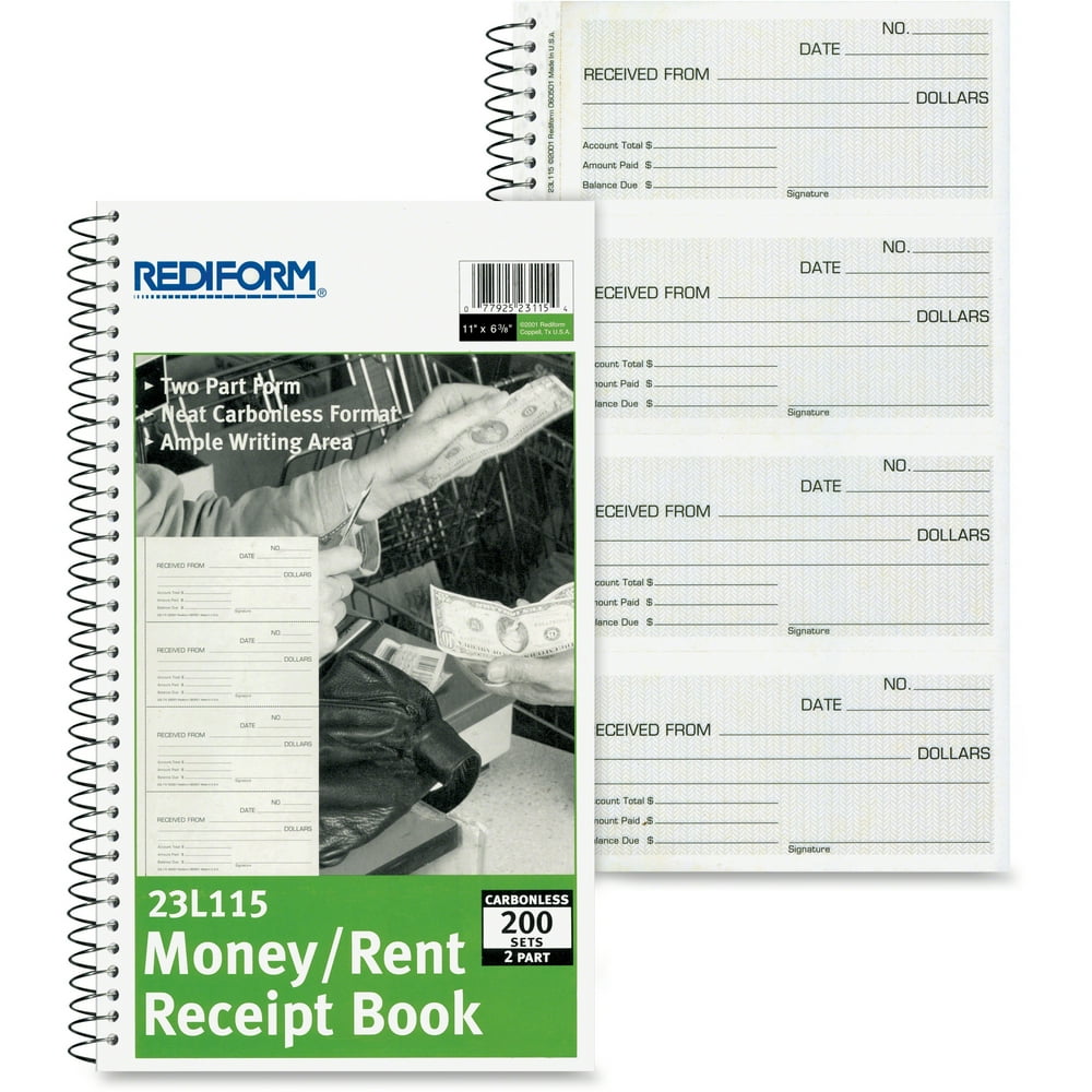 Rediform, RED23L115, Money/Rent Unnumbered Receipt Book, 200 / Each