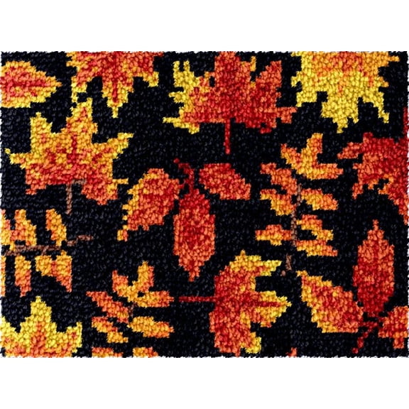 Latch Hook Kits Rug Autumn Leaves DIY Cushion Tapestry Making Crochet Hook Mat Making Kits Color Preprinted Pattern Canvas DIY Hooking Needlework Crochet Kits 52x38cm (S11-191)