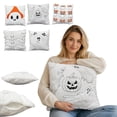 thumbnail image 5 of 1Pc Halloween Pillow Cover Spooky Ghost Jack O Lantern Embroidered White Throw Pillow Cover for Indoor Halloween Decor Fall Home Decor for Living Room Couch, 5 of 7