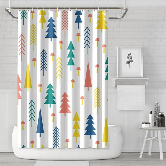 Shower Curtain for Bathroom Holiday Xmas Forest Rustic Colorful Shower Curtains Waterproof Funny Bath Curtain Hooks Included,72x72Inch