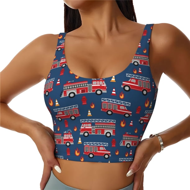 Fotbe Fire Truck 1 Sujetador Deportivo Largo sin Aros para Mujer con Almohadillas y Soporte Medio, Transpirable y Absorbente, Camiseta Tipo Chaleco o Tank Top-X-Large