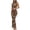 Brown, variant on Women’S 2-Piece Sleeveless Bodycon Maxi Dress Set, Leopard Print High Neck Dress With Boned Waist Cincher Corset, Stretchy Soft Polyester Fabric, 2pcs, Sizes S M L XL