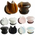 thumbnail image 2 of RSAMD MEOW Natural Stone Tiger Eye Cat Ear Plug Flesh Tunnels Natural Stretcher Gauge-Opalite-5/8" (16 mm), 2 of 8
