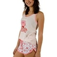thumbnail image 2 of Bioworld Kirby Daisies & Kanji Logo Women’s Racer Back Tank Top & Dolphin Shorts Sleep Set, Pink, Small, 2 of 7