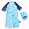 thumbnail image 5 of TOWED22 Toddler Boys Rash Guard Swimsuit Sea World Animal Print Zipper Short Sleeve Bathing Suit with Swim Cap for Kids Dark Blue,4-5 Y, 5 of 5