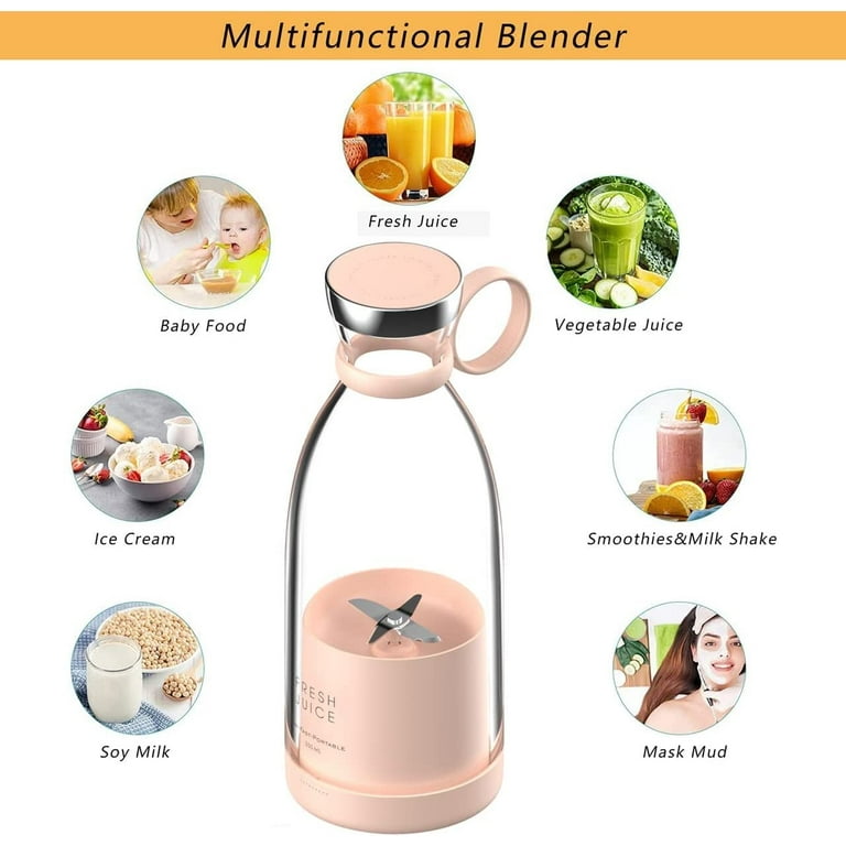 Portable Blender, Vaeqozva USB Rechargeable Smoothie on the Go Blender Cup  with Straws, Protein Shakes Fruit Mini Mixer for Home, Sport, Office