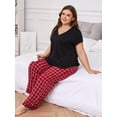 thumbnail image 4 of ebukurty Plus Size Pajama Sets for Women 2 Piece Short Sleeves V-neck Red Plaid Sleepwear Sizes 1XL-4XL, 4 of 10