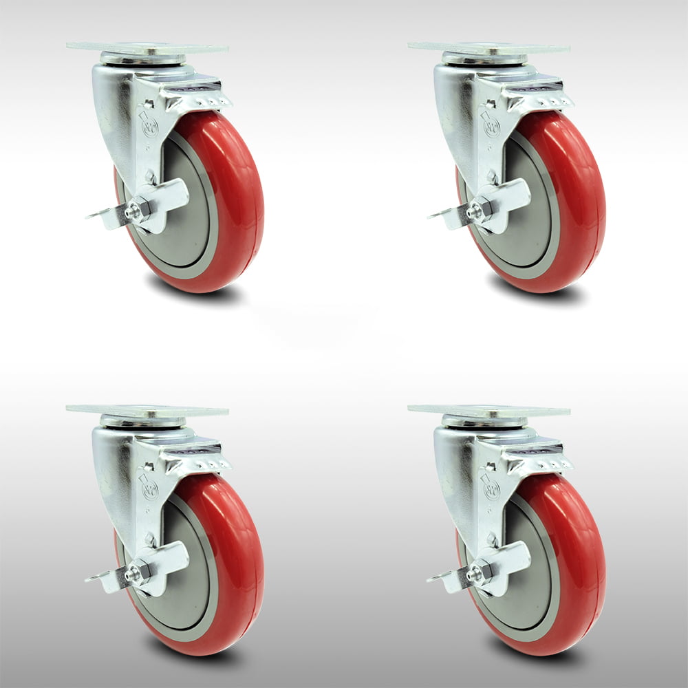 4" Faultless Casters w/ Rubber Wheel & Top Plate 275# Swivel/Rigid Cart 4 Pack 