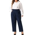 thumbnail image 2 of Agnes Orinda Women's Plus Size Pleated Work Office Outfits High Waisted Straight Business Casual Pants with Pocket 6X Navy Blue, 2 of 6