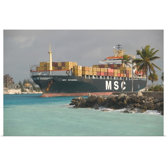 Great BIG Canvas | "Bahamas, Grand Bahama Island, Port of Freeport, Container Cargo Ship" Art Print - 24x16