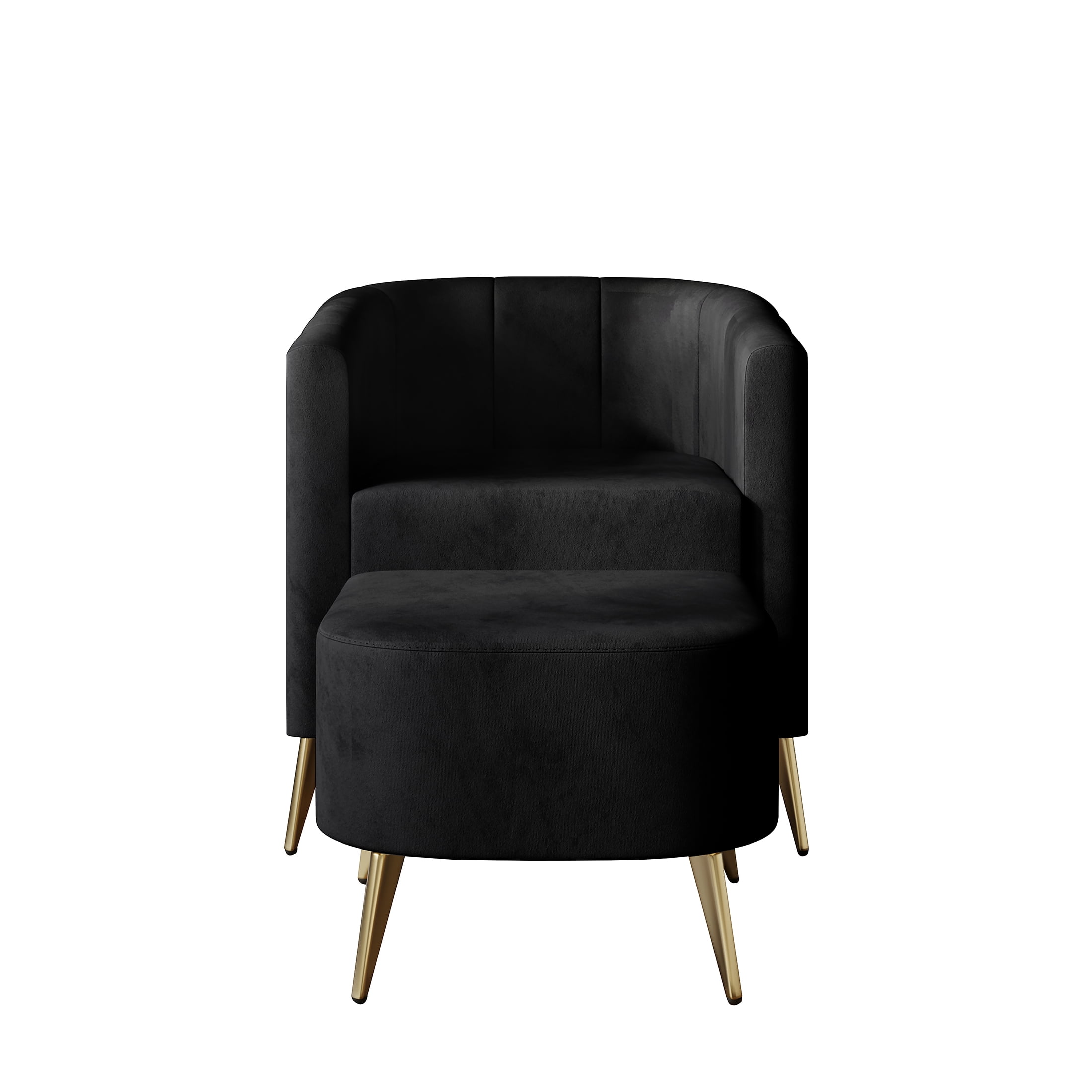 Castle Place Modern Upholstered Velvet Accent Chair with Stool, Black